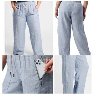 Athleta Pants Women's 20 Blue Cabo 100% Linen Wide Leg Chambray